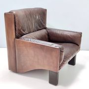 Comfortable Postmodern Brown Leather Armchair, Italy