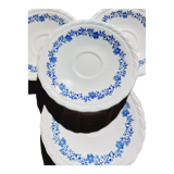 4 blue white saucers