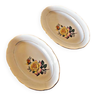 Gien Gardanne ravies, yellow roses with gold trim (set of 2)