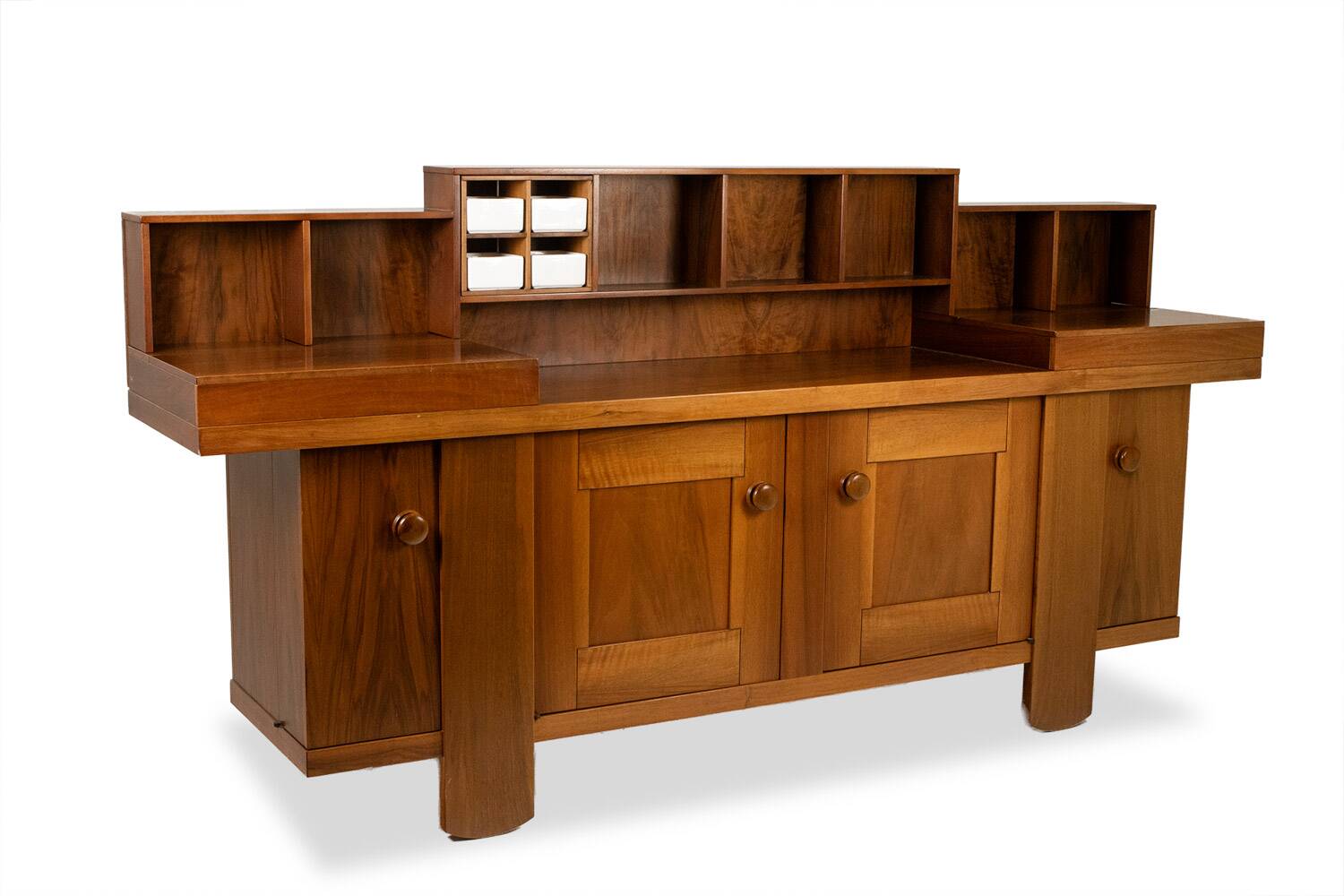 Silvio Coppola, for Bernini. Walnut enfilade with gradin. 1960s.