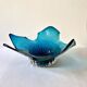 Large blue blown glass fruit bowl