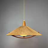 Large Mid-Century Teak and Sisal Cord Pendant from Temde Leuchten, 1960s