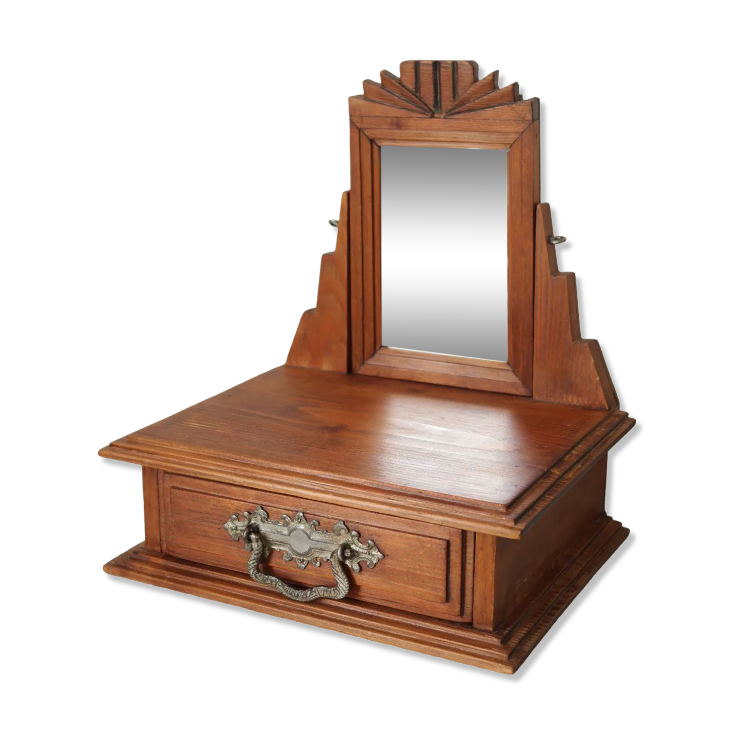 Antique wooden table mirror in Art Deco style.
