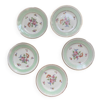 Lot de 5 assiettes à dessert l'Amandinoise couleur mint vintage