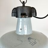 Industrial Grey Enamel Factory Lamp with Cast Iron Top, 1960s