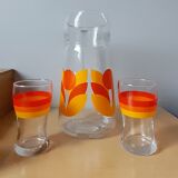 Carafe service and 2 glasses 70s