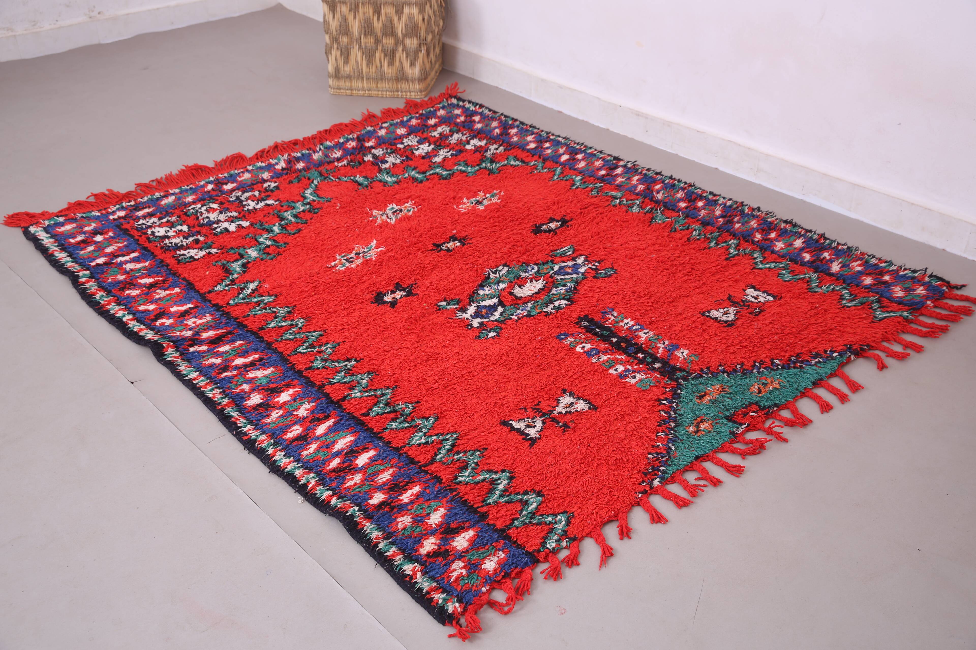 Red Vintage Moroccan Rug 167 x 190 cm - Berber Wool Rug - Handmade Rug Boho