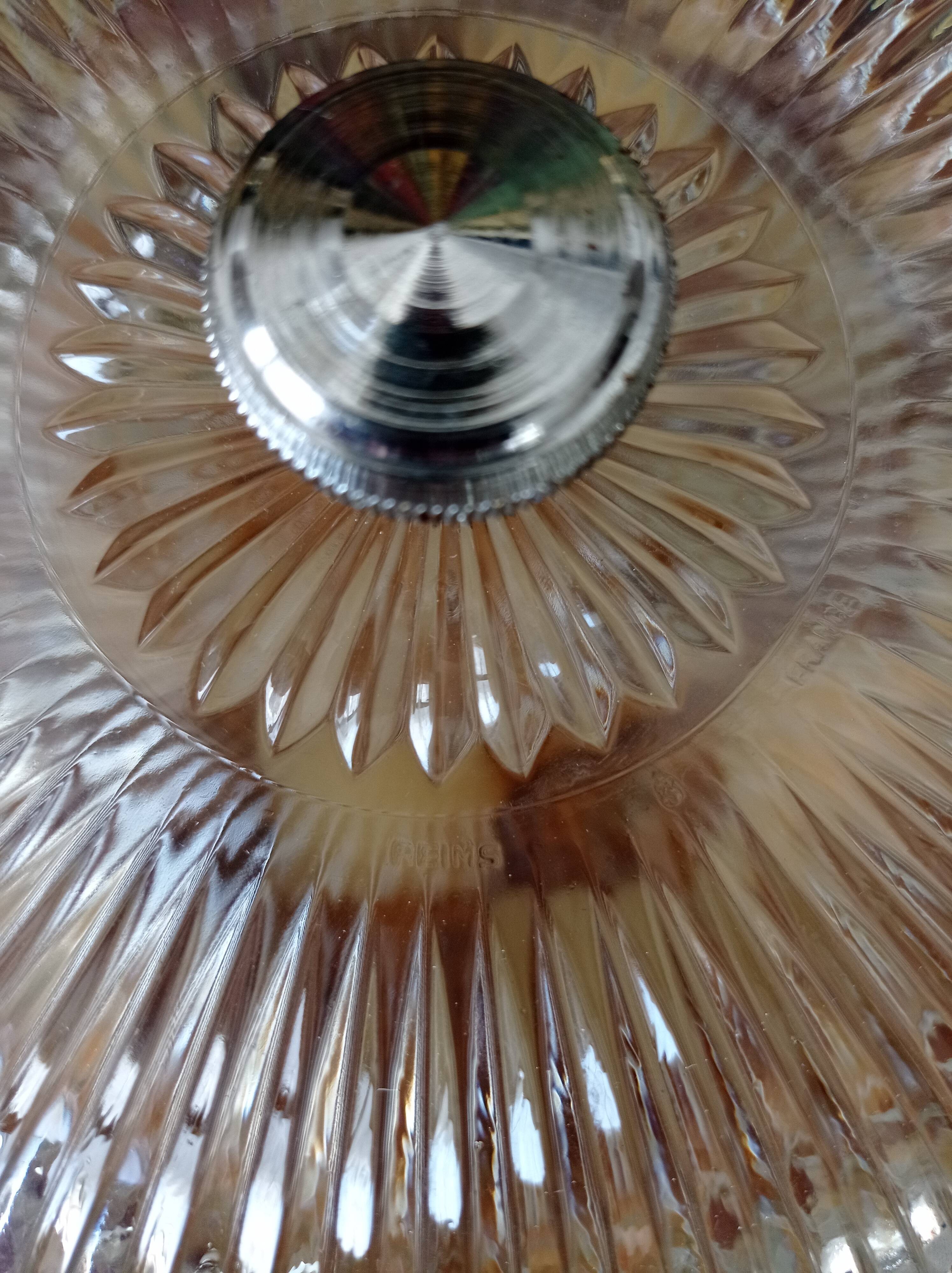 Vintage VMC Reims plat à gâteau et cloche en verre taillé