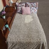 Cozy set and Art Deco bed in solid walnut