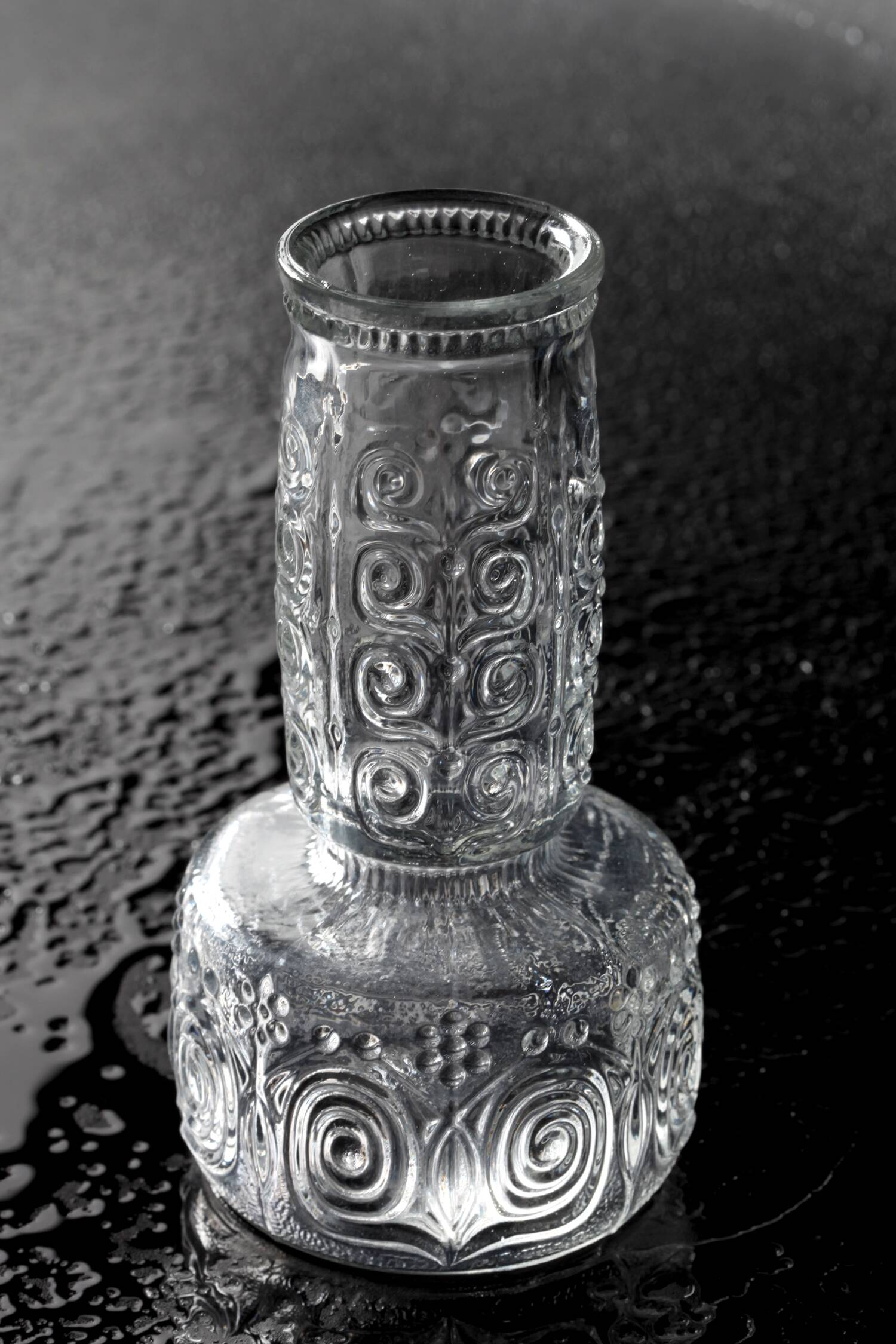 Mid-century Clear Pressed Glass Vase by Adolf Matura / Rosice / 1973