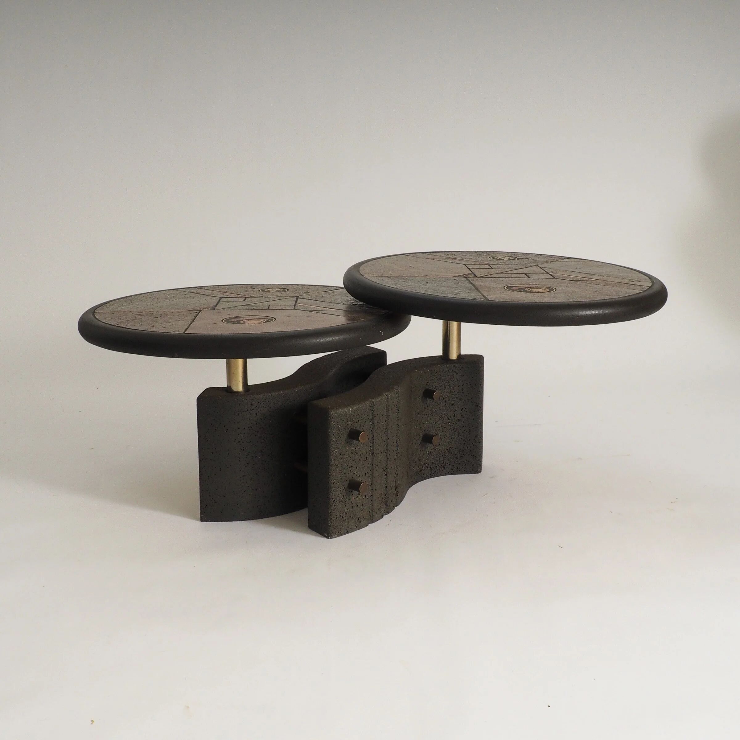 Rare two-tier modular brutalist coffee table by Paul Kingma