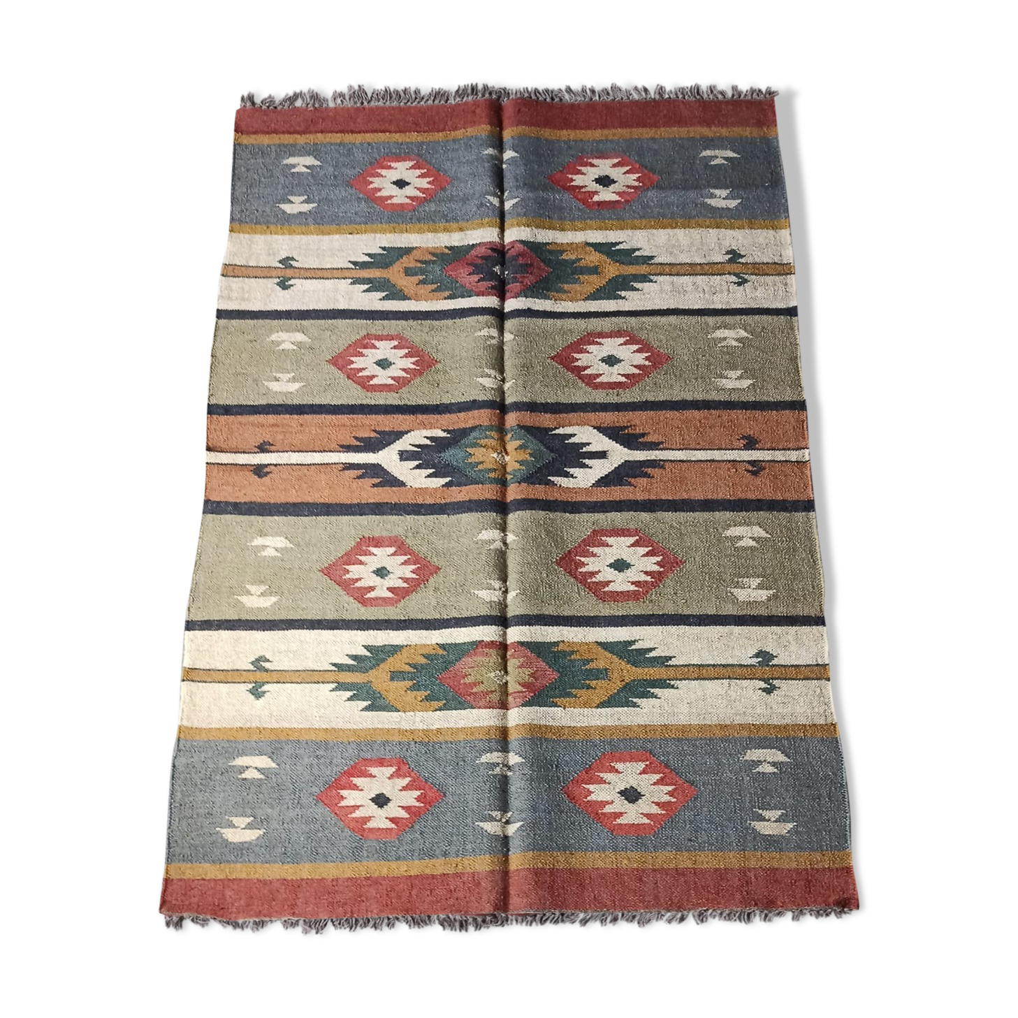 Tapis kilim en toile de jute et coton - 120cm x 180cm