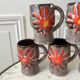 Set of 7 fat lava glazed ceramic mugs signed poët laval 70s