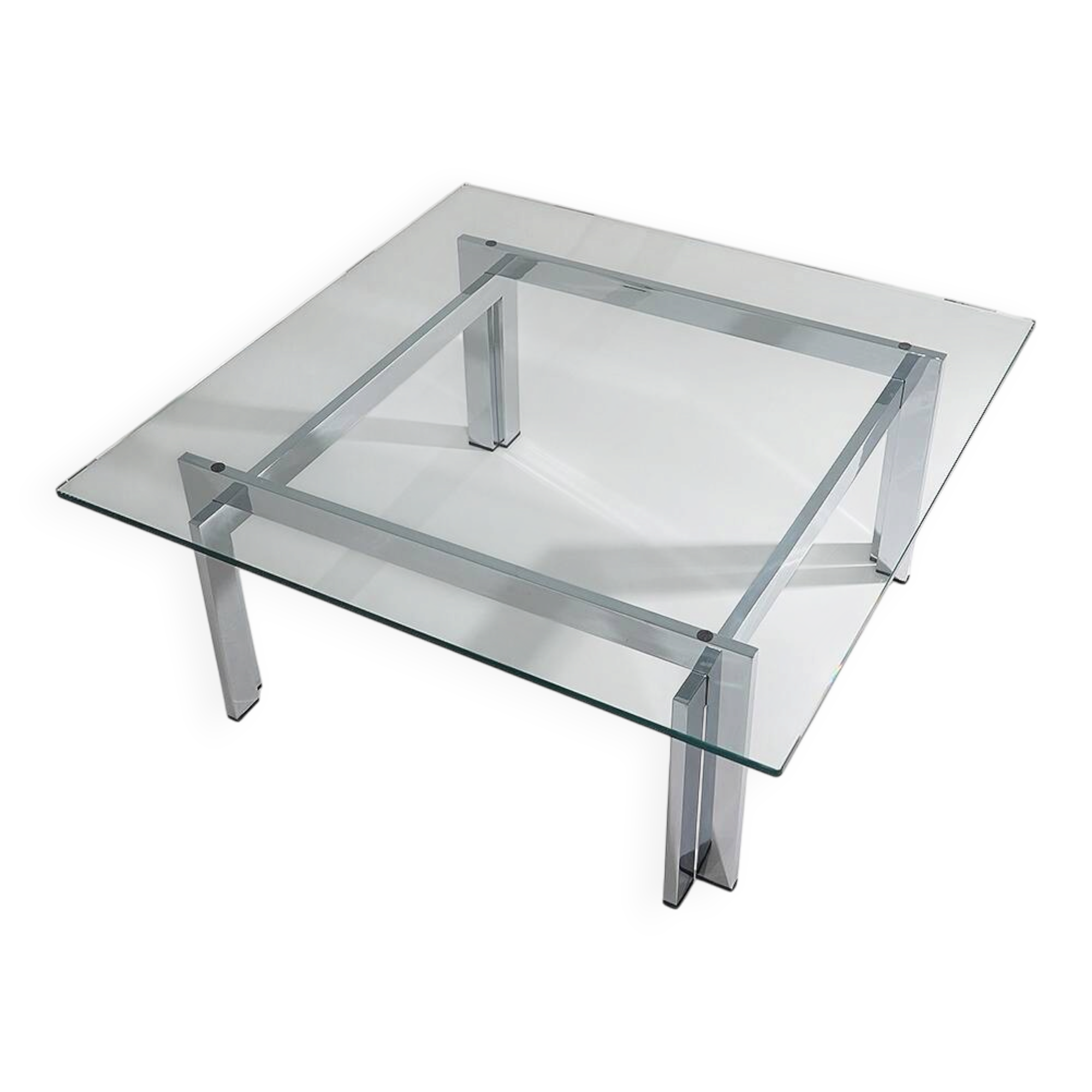 Table basse carrée en verre et acier, années 1970