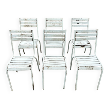 Batch of old bistro chairs, metal garden chairs.