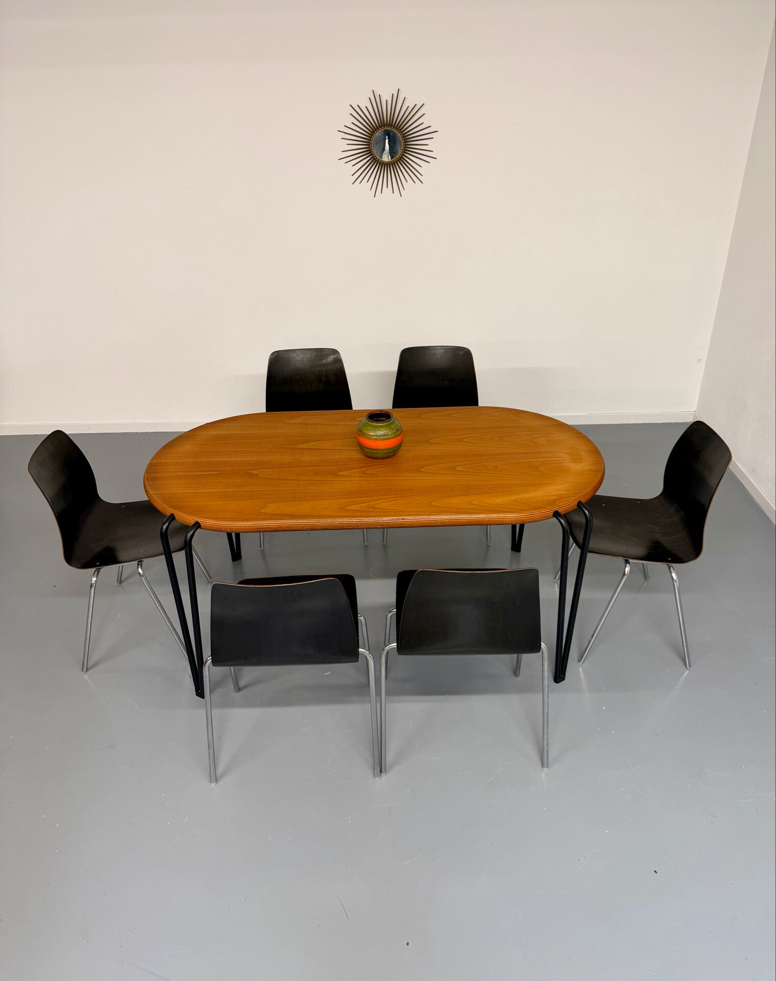 Set of 12 wooden and chrome chairs, Pagholz design from the 80s, vintage Pagwood.