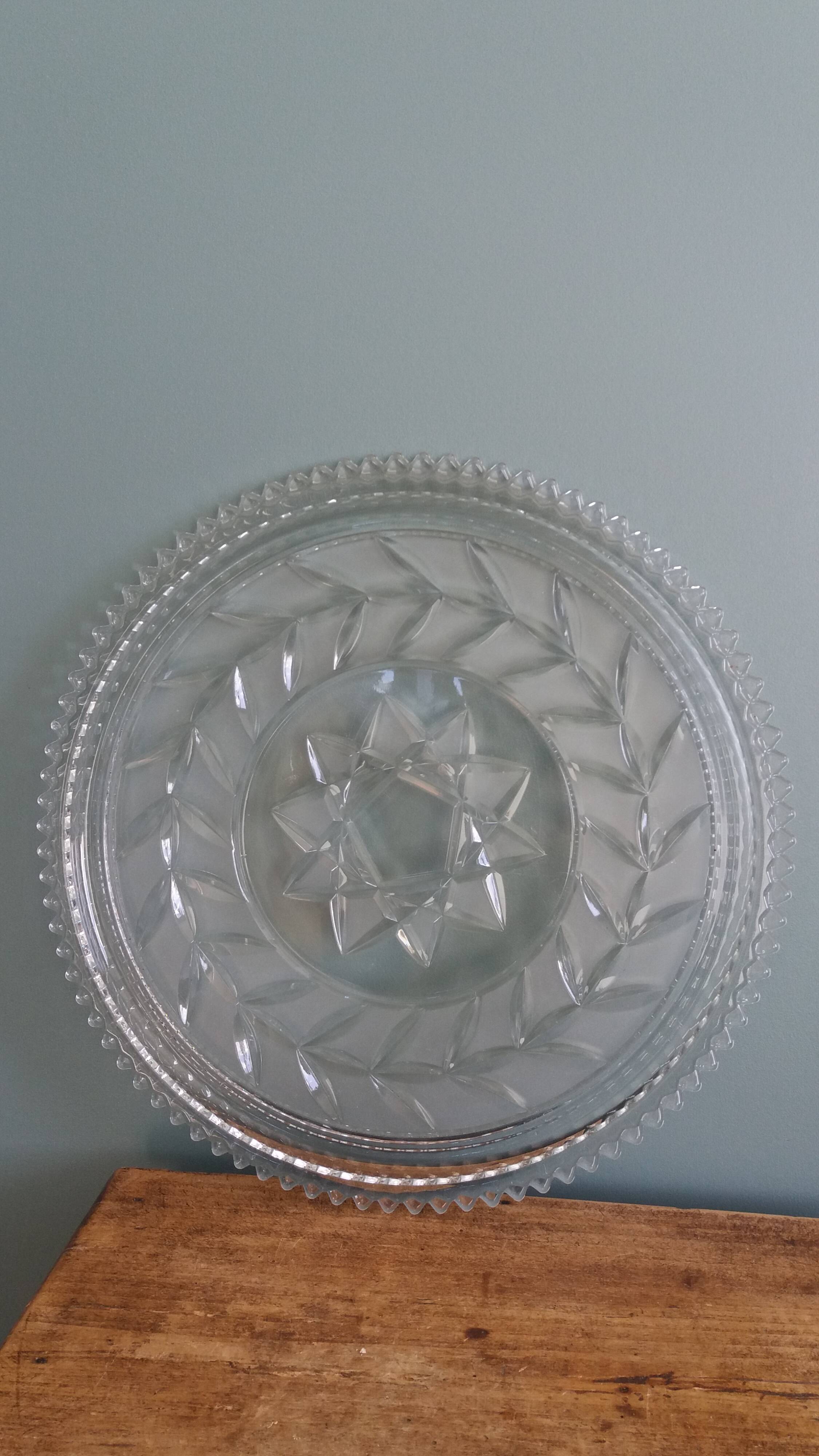 Pie dish, cut glass presentation plate by Walther Glass.