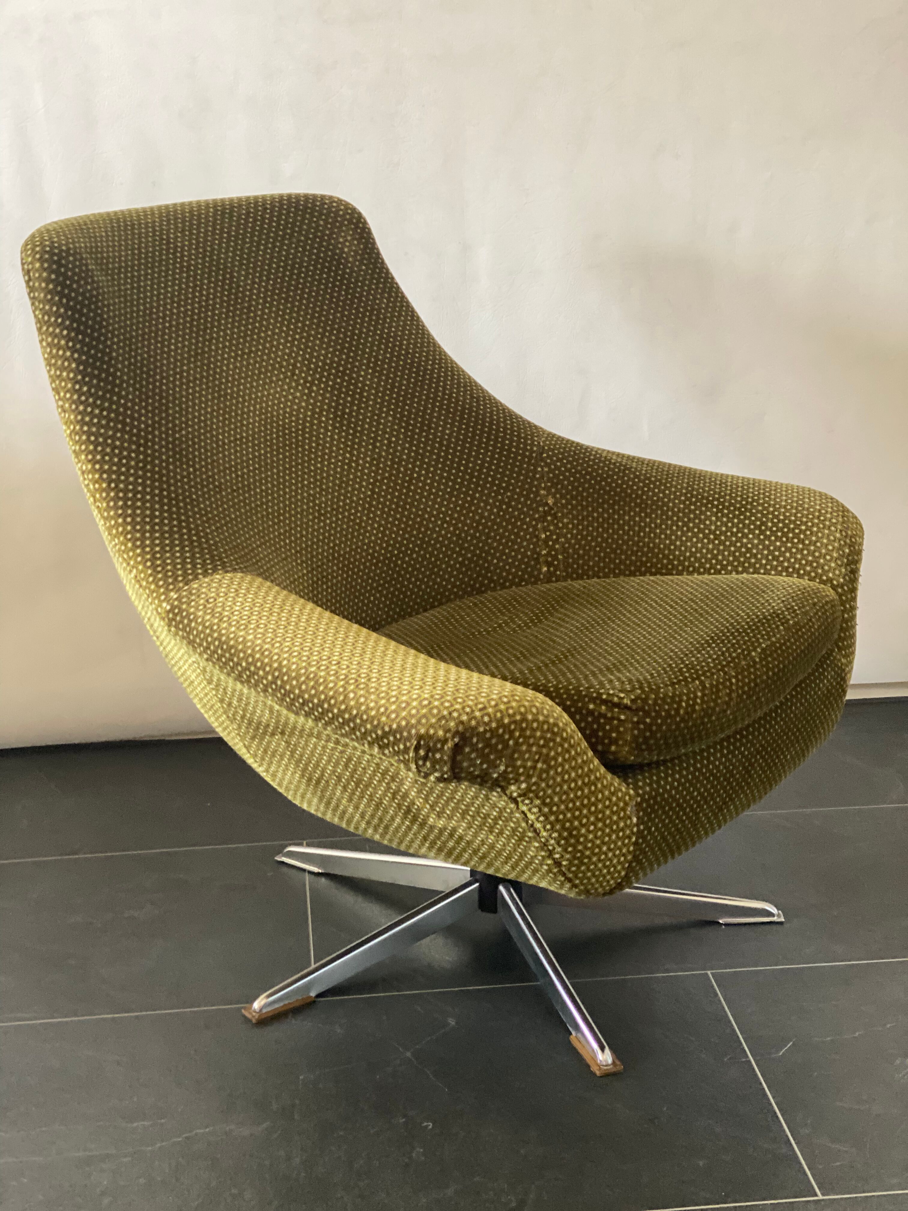 Pair of Vintage Green Velvet Swivel Chairs