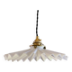 Old pendant light in white pleated glass - delivered with new brass socket and new cable