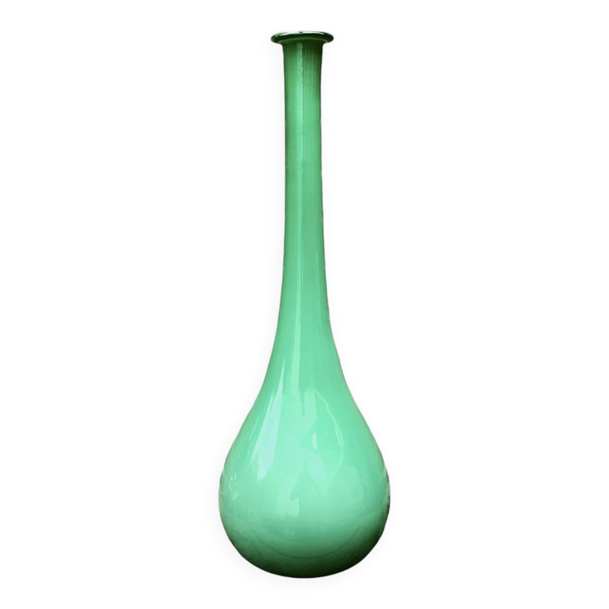 Vintage green blown glass soliflore vase - 51 cm