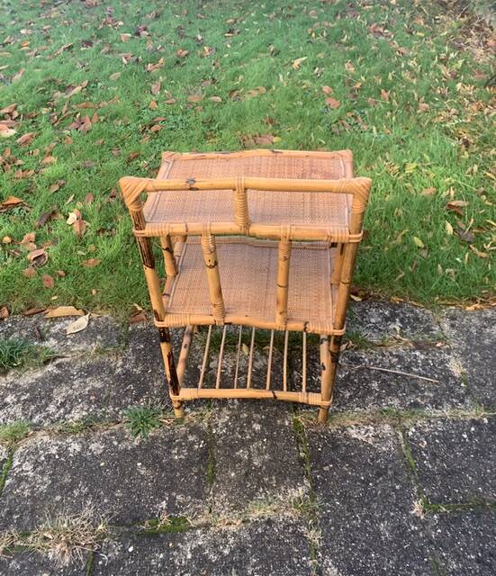 Vintage 3-tier bamboo and rattan shelf