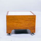 Vintage teak side table on casters