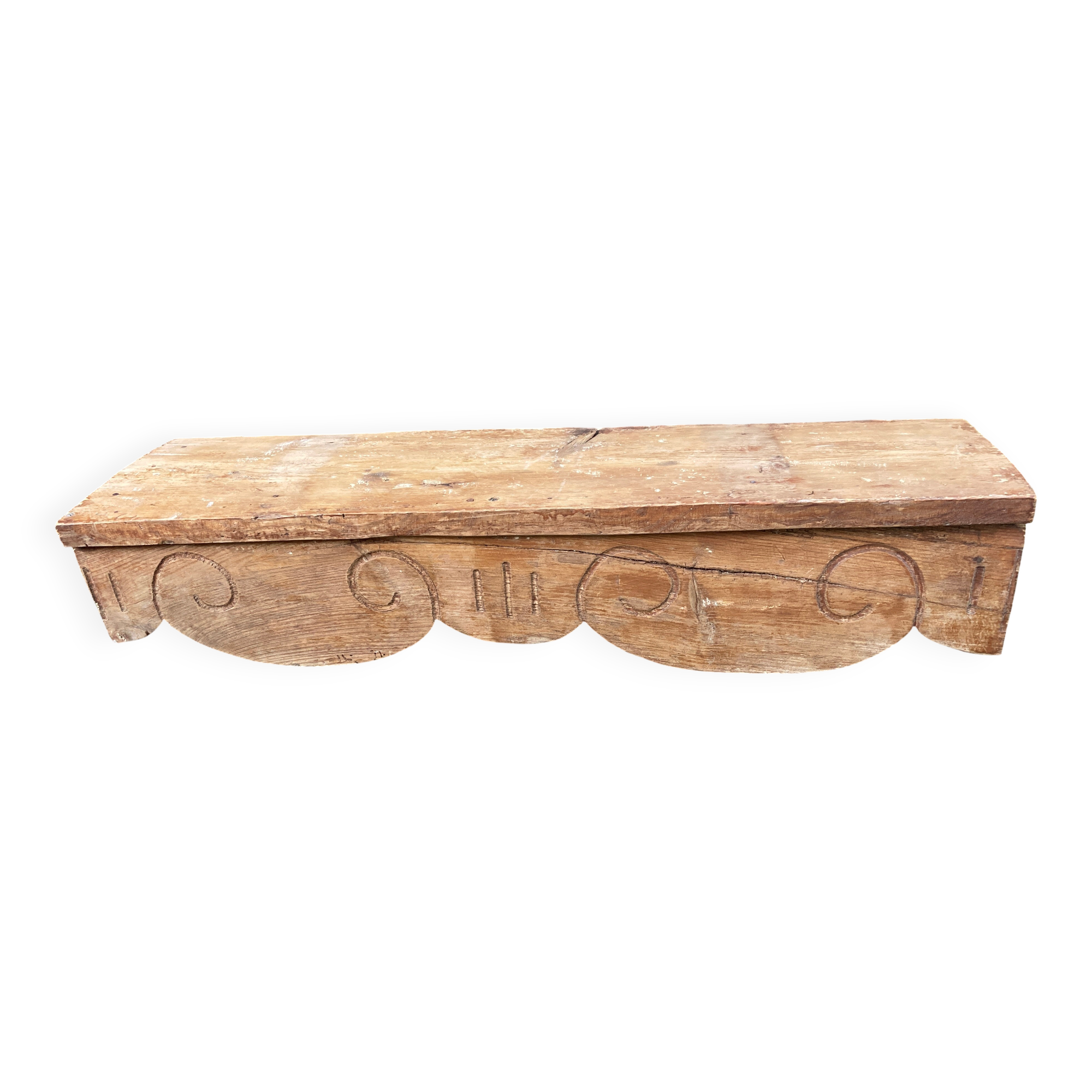 Antique shelf carved wood - raw oak - L 102 x D 28