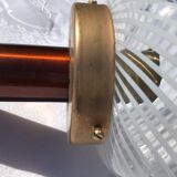 Copper suspension with white striped blown glass
