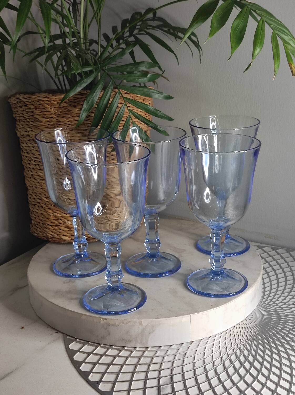 Vintage blue stemmed glasses