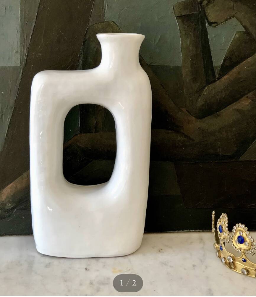 White ceramic heart vase