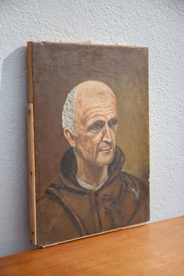 peinture vintage,peinture à l'huile, portrait moine, portrait homme, décoration mural, home decor