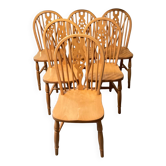 Set of 6 Dutch chairs in solid beech wood.