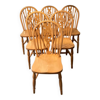 Set of 6 Dutch chairs in solid beech wood.