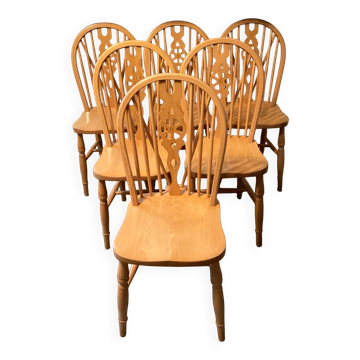 Set of 6 Dutch chairs in solid beech wood.