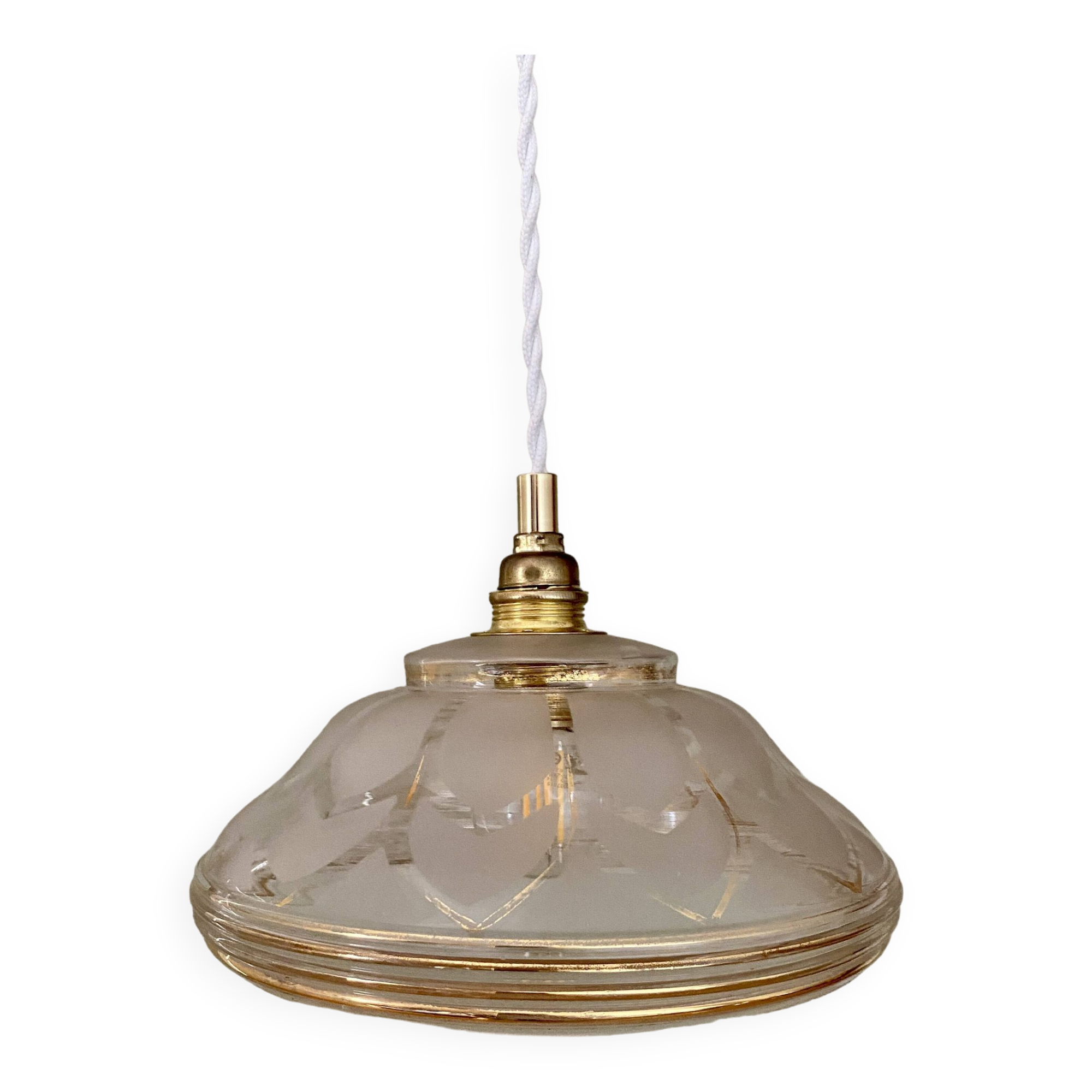 Vintage art deco lampshade pendant light in white and gold frosted glass