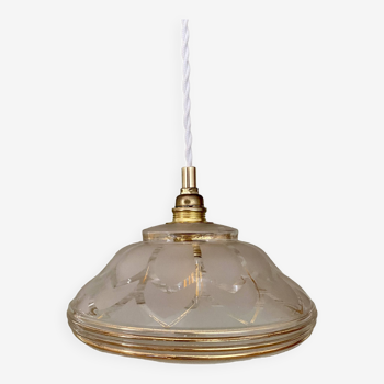 Vintage art deco lampshade pendant light in white and gold frosted glass