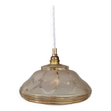 Vintage art deco lampshade pendant light in white and gold frosted glass