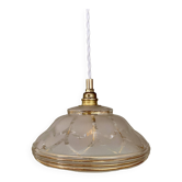 Vintage art deco lampshade pendant light in white and gold frosted glass