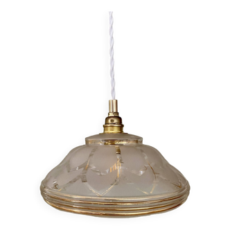 Vintage art deco lampshade pendant light in white and gold frosted glass