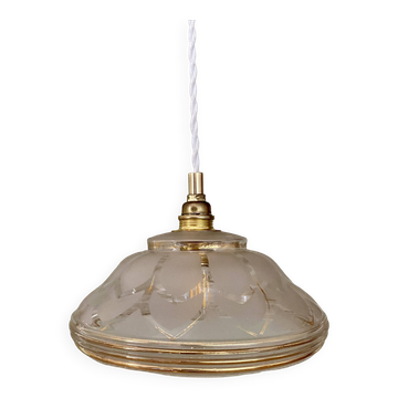 Vintage art deco lampshade pendant light in white and gold frosted glass