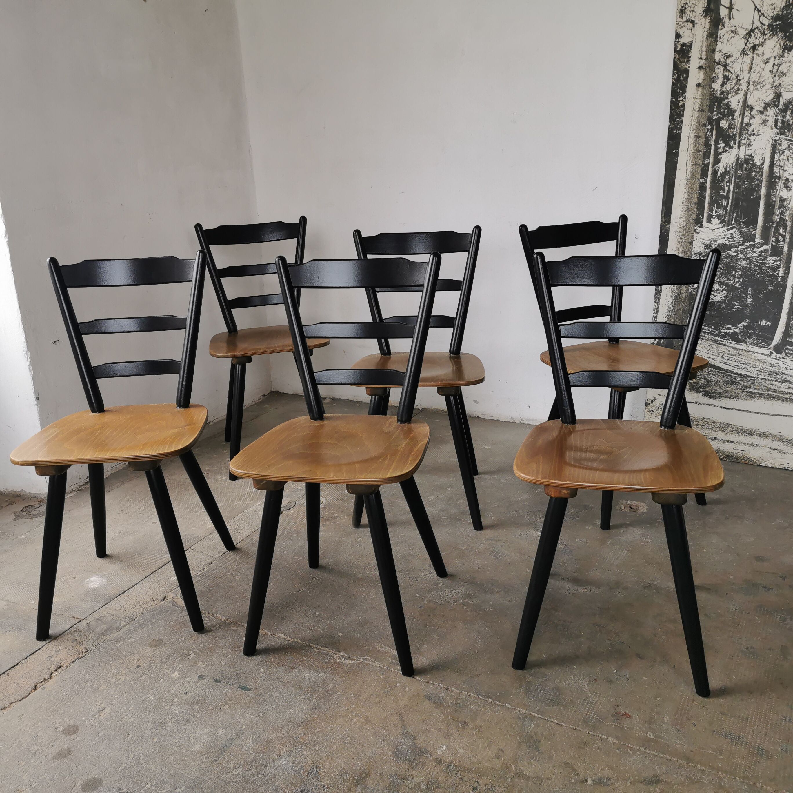 Set of 6 Scandinavian style bar chairs 1960/70