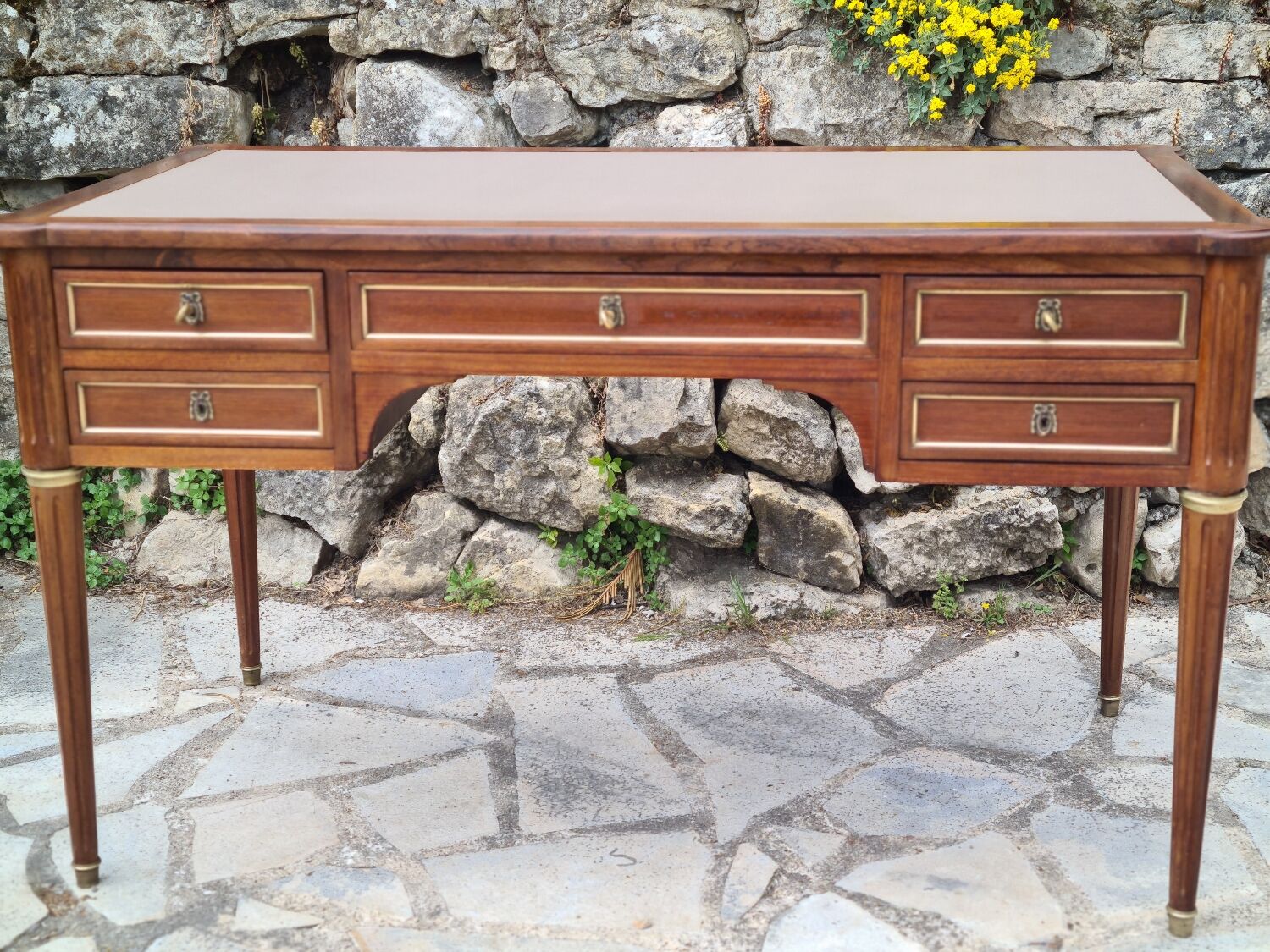 Double-sided mahogany flat desk in louis xvi style