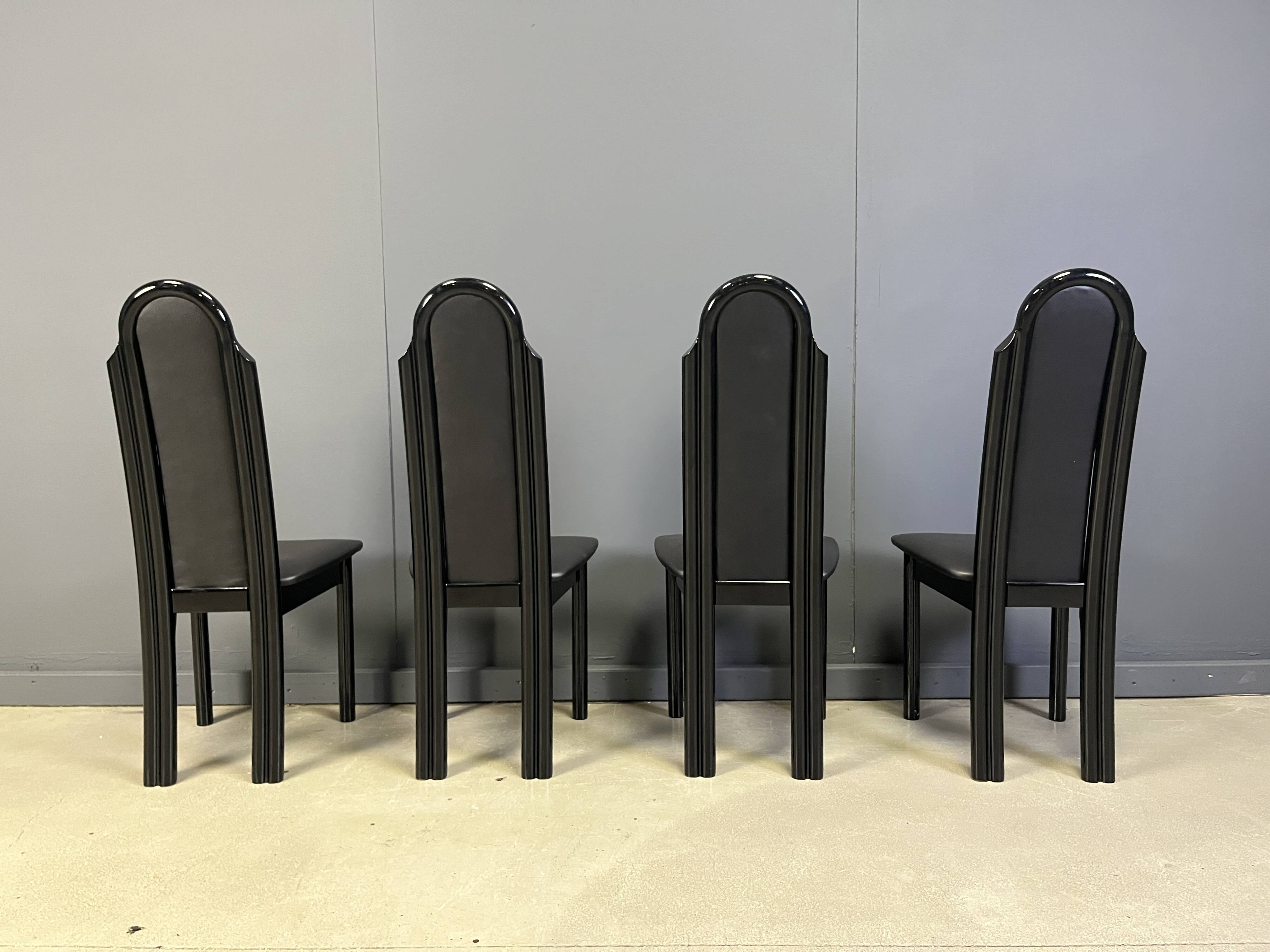Postmodern lacquered wood italian dining chairs, 1980s