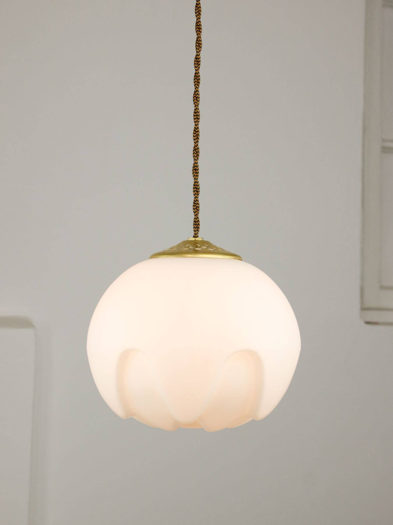 Mid-Century Italian Brass & Opaline Pendant Lamp
