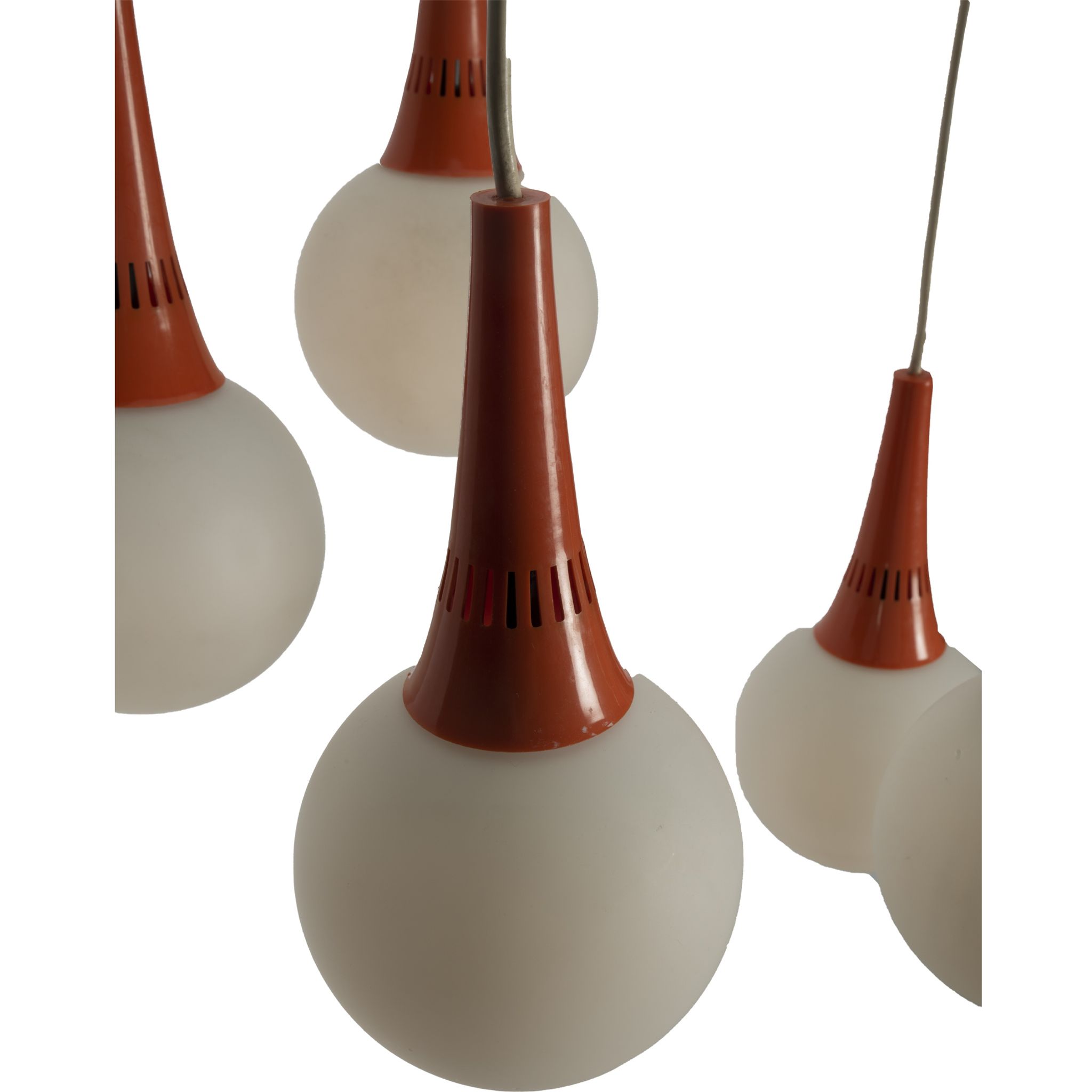 Orange and white 5 ball Space Age pendant lamp