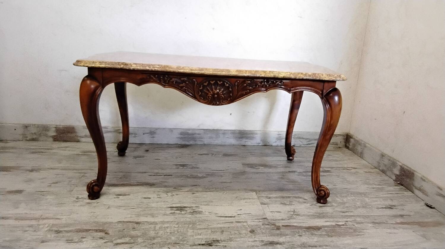 Wood and marble coffee table in Louis XV style