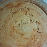 Ceramic "tachiste" flowerpot, signed La Poterie du colombier, the dove, 1970s