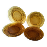 Vereco Sunflower amber plates – 8 vintage pieces (4 dinner plates, 4 dessert plates)