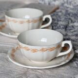 Pair of vintage Gien wheat pattern breakfast cups