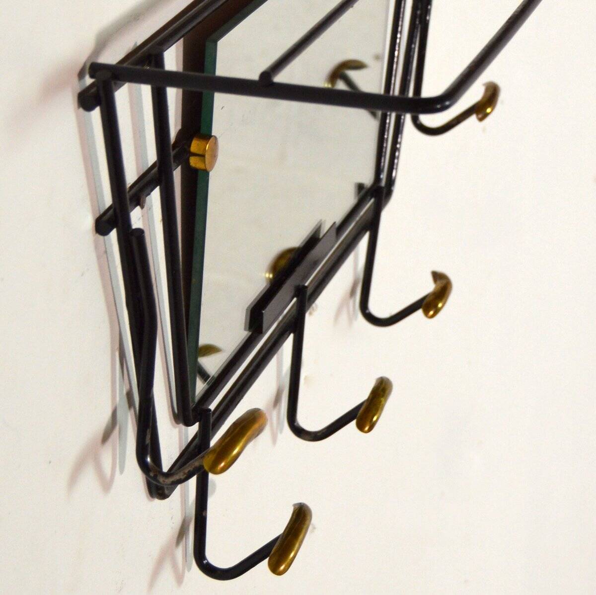 Black and gold brass wall-mounted coat rack / hat rack, 1950s